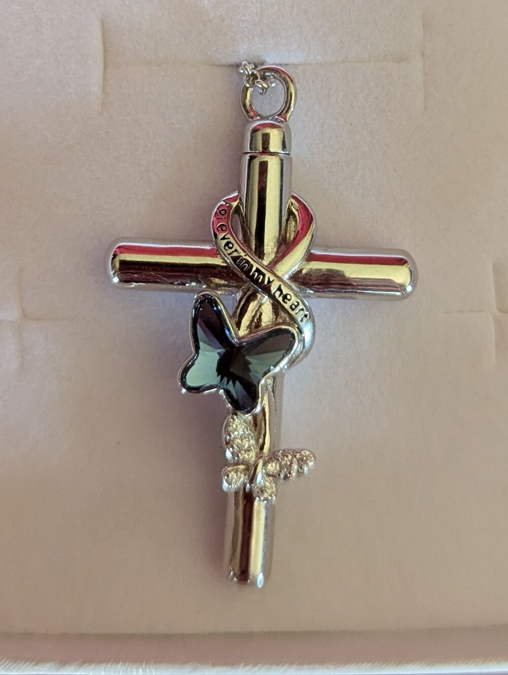 Cross Urn Necklace for Ashes Butterfly Sterling Silver 925 Cremation Jewelry - Picture 10 of 10